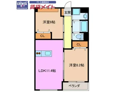 Mステージ(2LDK/3階)の間取り写真