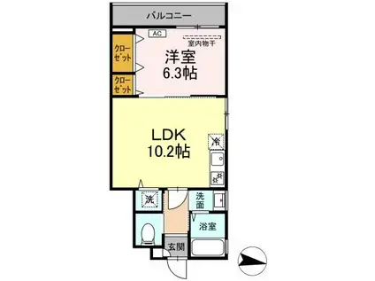 メロディア原口 C棟(1LDK/1階)の間取り写真
