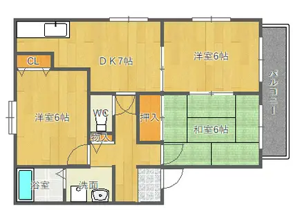 パーシモンハウスII(3DK/2階)の間取り写真