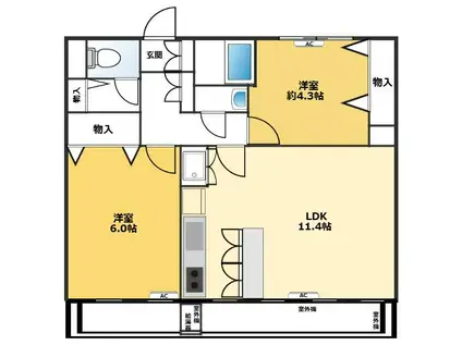 大平コーポ(2LDK/4階)の間取り写真