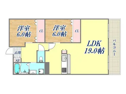 S.S ル・ゼフィール(2LDK/3階)の間取り写真