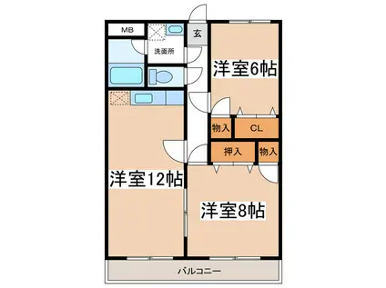 エスポワールカサイII(2LDK/1階)の間取り写真