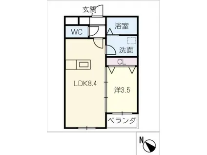 ワンズテラス長久手(1LDK/2階)の間取り写真