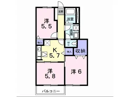 ストロベリーフィルドB(3K/1階)の間取り写真