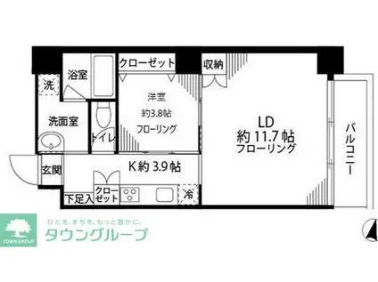 恩京アムールビル(1LDK/9階)の間取り写真