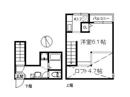 ポラリス西新(1K/2階)の間取り写真