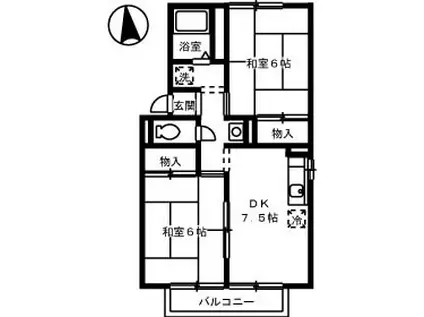 ハッピー・ユー B(2DK/2階)の間取り写真