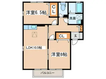 ロイヤルタウンD(2LDK/1階)の間取り写真