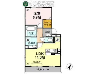D-ROOM上地B棟(1LDK/2階)の間取り写真