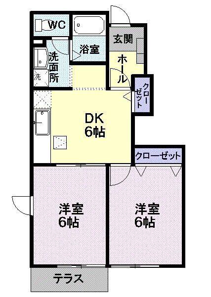 ジェントリー下条A棟(2DK/1階)の間取り写真
