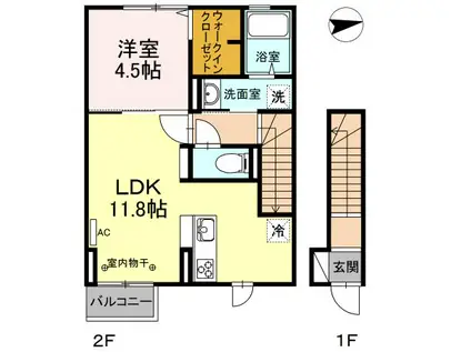D-ROOMパーシモン(1LDK/2階)の間取り写真