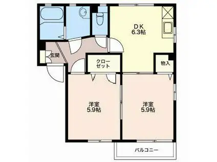 ハイム シェーネス(2DK/1階)の間取り写真