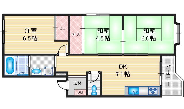 コーポスカイラーク(3LDK/3階)の間取り写真