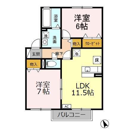 リュミエール(2LDK/1階)の間取り写真