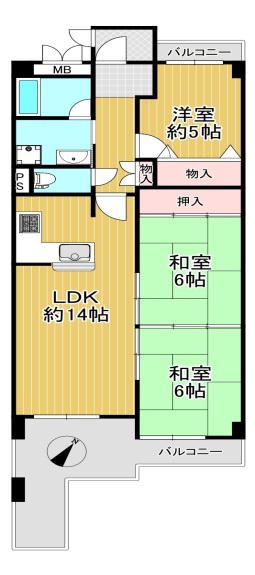 ユニライフ明石魚住(3LDK/2階)の間取り写真