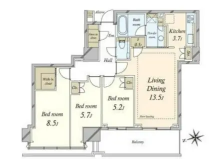 フラウトタワー芝浦(3LDK/30階)の間取り写真