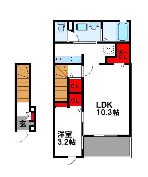 COWBELL COURT(1LDK/2階)の間取り写真