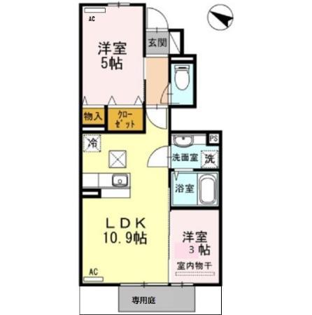 セジュール LA CASA(2LDK/1階)の間取り写真
