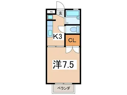 パールハウス(1K/2階)の間取り写真