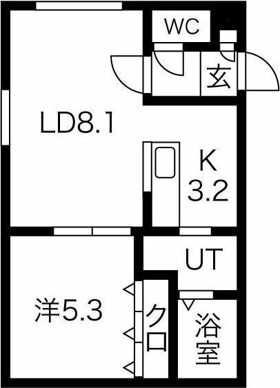 プレシャスハイム発寒南(1LDK/1階)の間取り写真