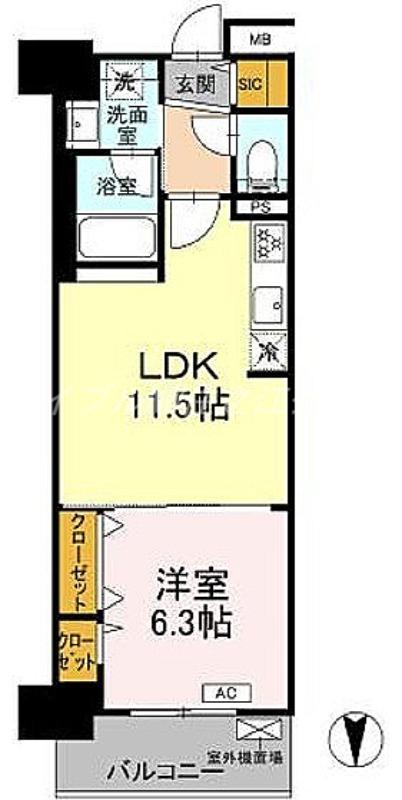 グランセジュール大国町(1LDK/8階)の間取り写真