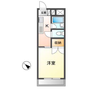 フラットサンパール(1K/4階)の間取り写真