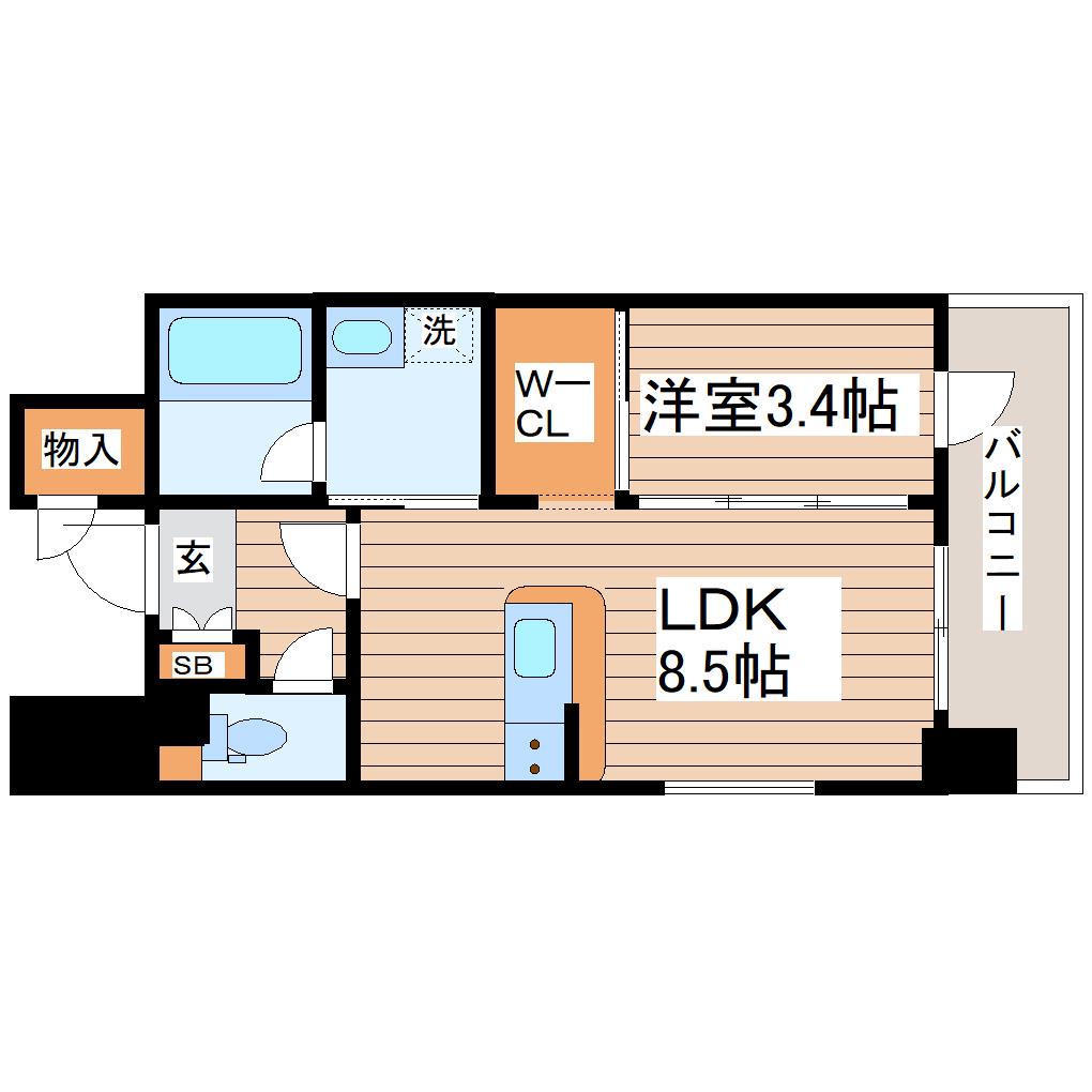 APPLEみやぎの(1LDK/8階)の間取り写真
