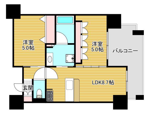 エステムプラザ心斎橋エグゼ(2LDK/2階)の間取り写真