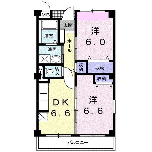 クリスタルKUMAGAYA-A(2DK/3階)の間取り写真