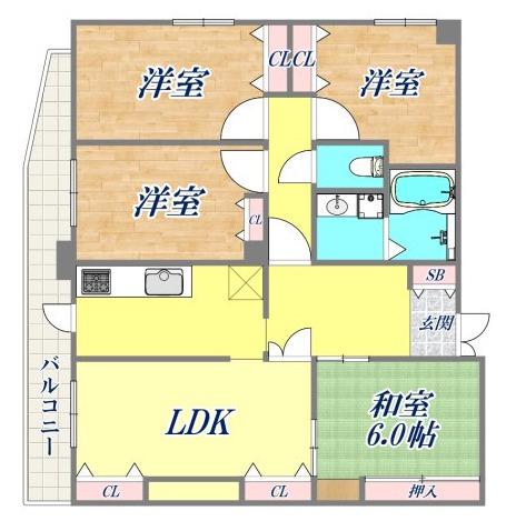 井本マンション(4LDK/5階)の間取り写真