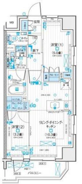 デュオステージ相模大野(2LDK/6階)の間取り写真