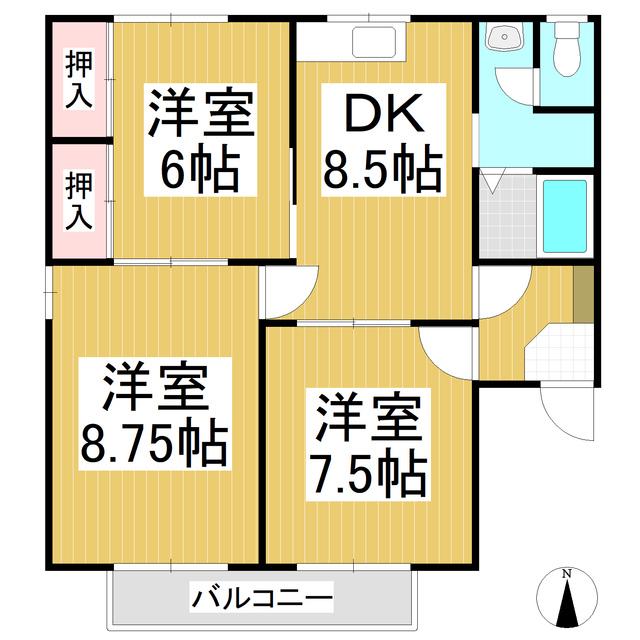 アーバンタウン・原 C棟(3DK/2階)の間取り写真
