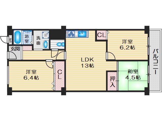 春日丘グリーンハイツB棟(3LDK/6階)の間取り写真