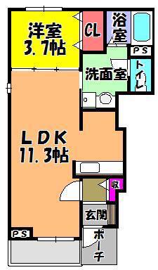 カルムメゾンB(1LDK/1階)の間取り写真
