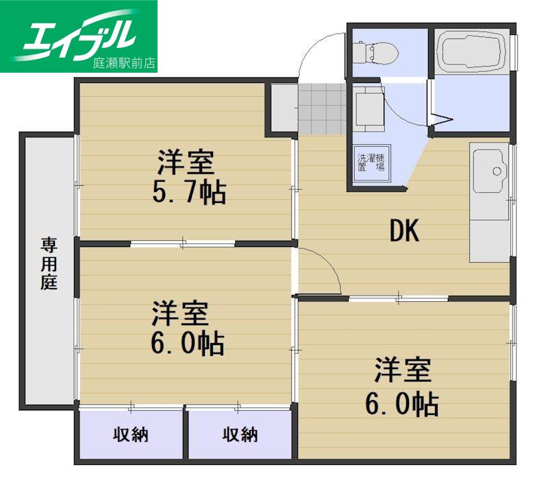 ラディッシュタウン撫川B(3DK/1階)の間取り写真