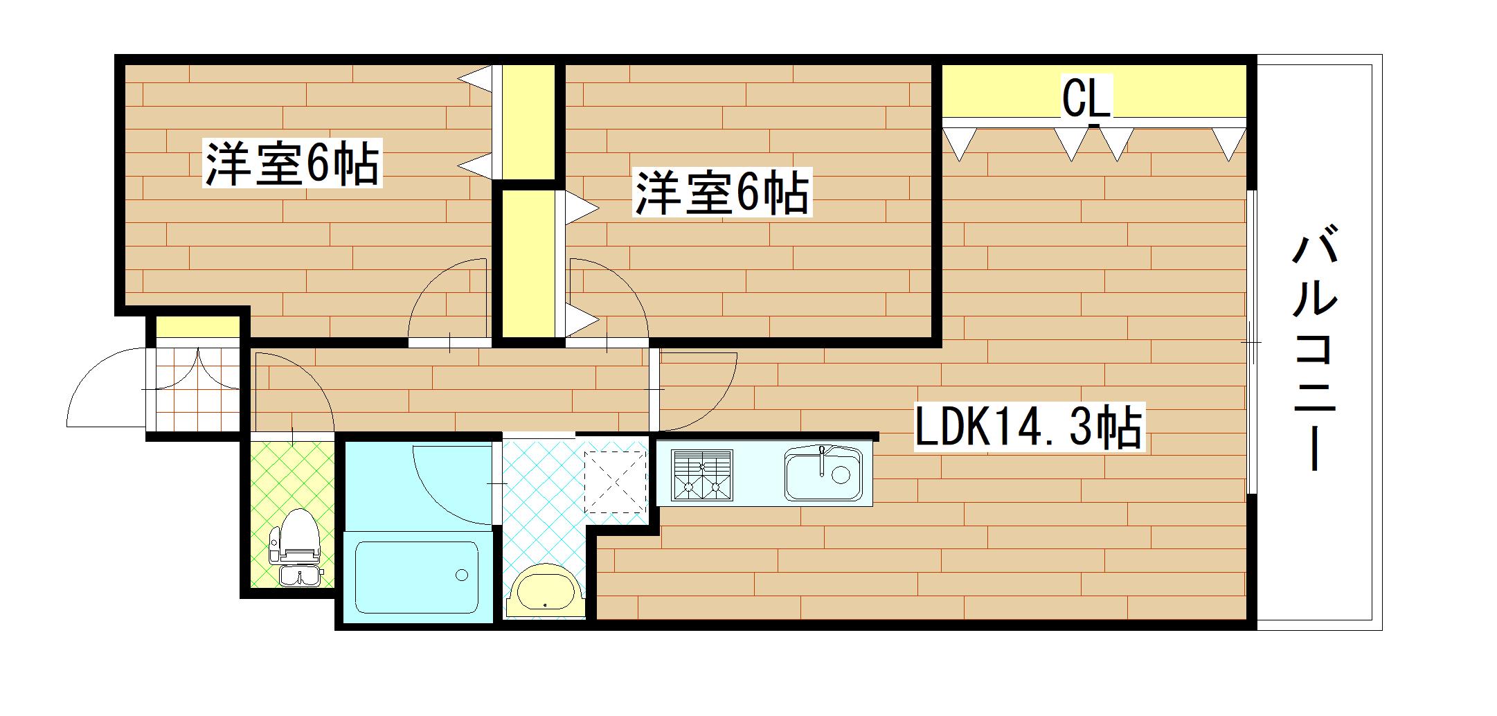 シンフォニー柏木(2LDK/4階)の間取り写真