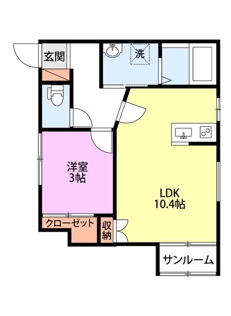 神宮寺尾(1LDK/1階)の間取り写真