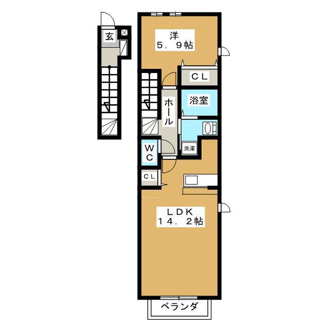 ガーデンハウス高屋(1LDK/2階)の間取り写真
