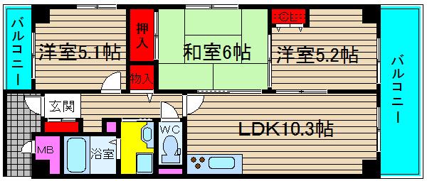グランファミールさくらがわ(3LDK/8階)の間取り写真