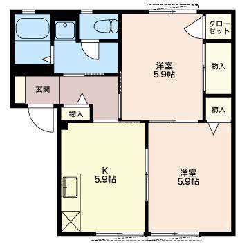 アンダンテC(2K/1階)の間取り写真