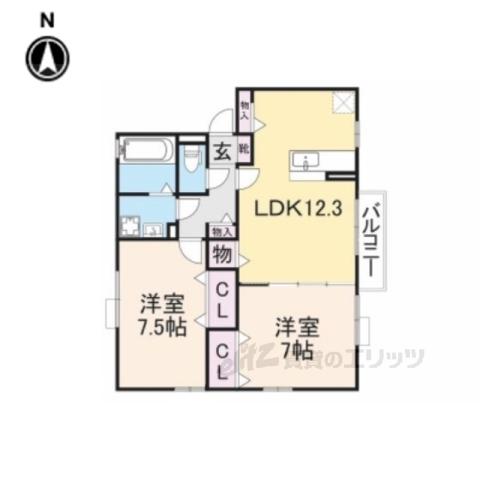 アダージョS棟(2LDK/2階)の間取り写真