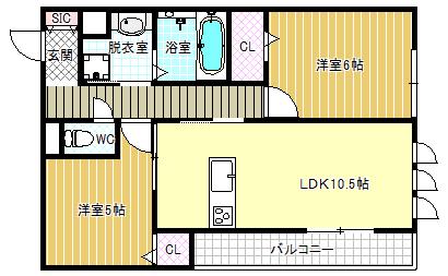グロリアハイツはびきの(2LDK/2階)の間取り写真