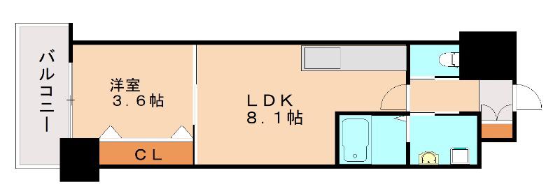 エルザグランツ中津口 (1LDK/14階)の間取り写真