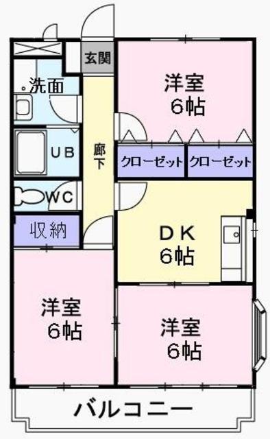 メゾン加美平(3DK/3階)の間取り写真