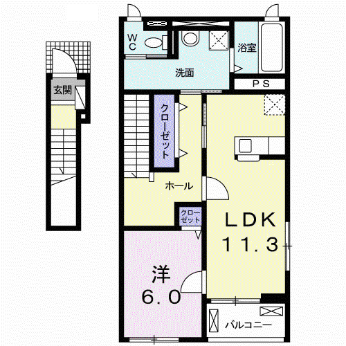 グランツ中野西 A棟(1LDK/2階)の間取り写真