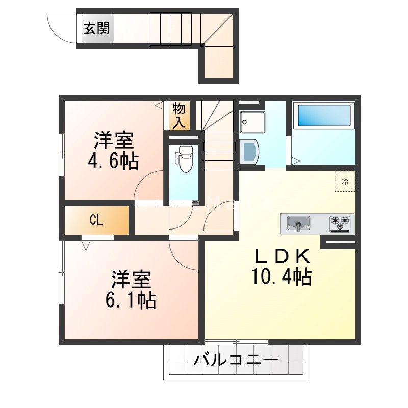 クローバー富士5号館(2LDK/2階)の間取り写真