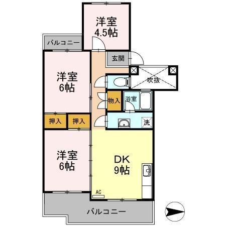 フジパレス米子(3DK/2階)の間取り写真