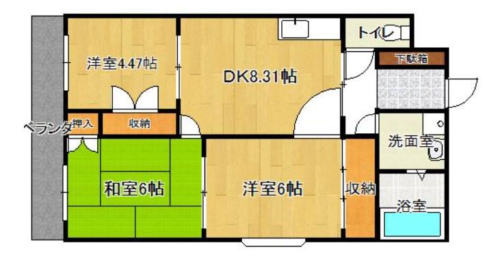 合川ビレッジI(3LDK/1階)の間取り写真