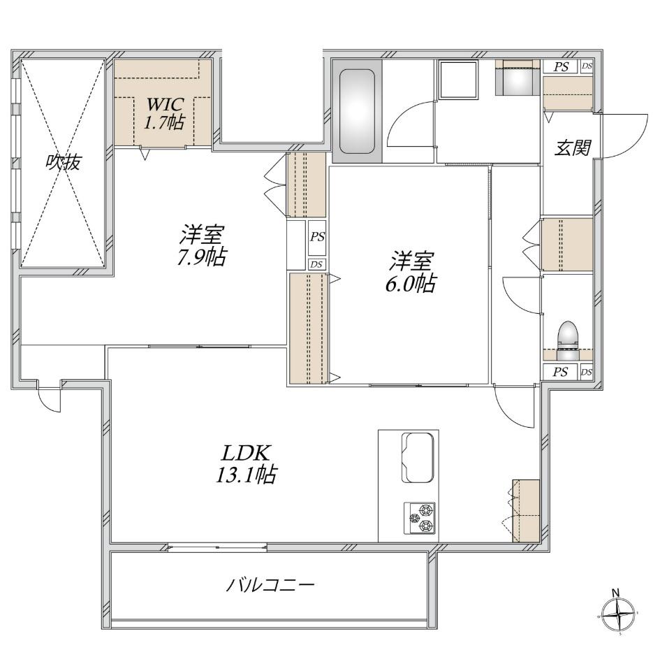 MILLE MERCISミルメルシー(2LDK/2階)の間取り写真