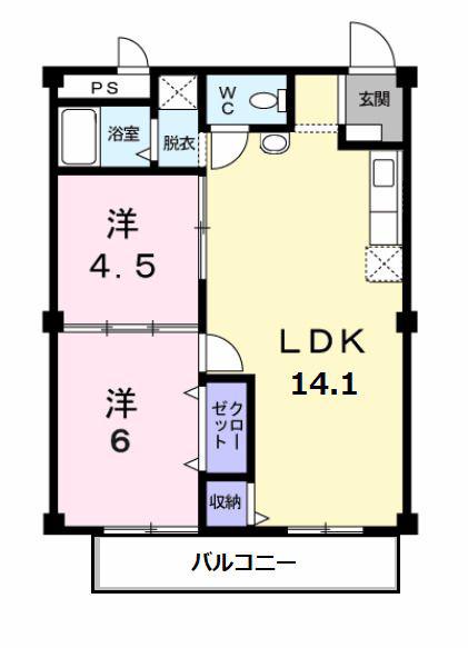 メゾンボヌール(2LDK/2階)の間取り写真